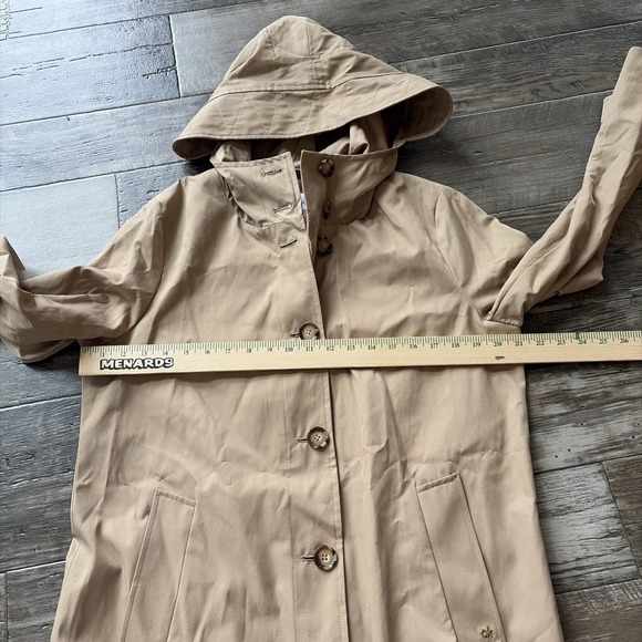 Calvin Klein Womens Khaki Trench Coat w Hood Tan Size Medium NWT classic jacket - Picture 6 of 9